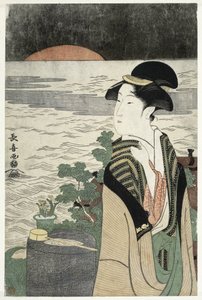 Ung kvinde ved solopgang af Momokawa Chôki