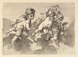 Tre børn i skyer, 1700-tallet. af Monogrammist DA