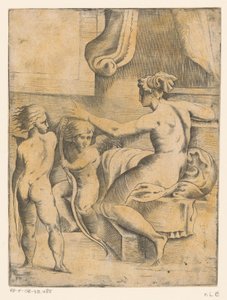 Venus med to putti af Monogrammist FP (Italië; 16e eeuw)