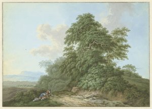 Landskab med hvilende rejsende langs en vej af Monogrammist FWH (possibly)
