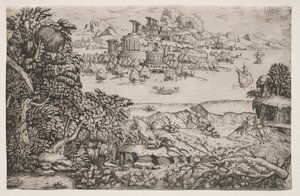 Landskab med et tempel over en sø, 1500-tallet. af Monogrammist HI