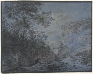Aftenlandskab med tilgroet ruin af Monogrammist IAR of IAP