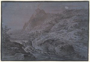 Vulkanlandskab ved måneskin af Monogrammist IAR of IAP