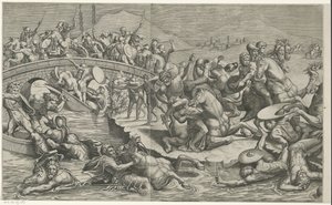 Slaget ved Milvian Bridge (venstre dele) af Monogrammist SK (prentmaker)