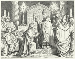 Kroning af Karl den Store som hellig romersk kejser, 800 (stik) af Moritz Ludwig von Schwind