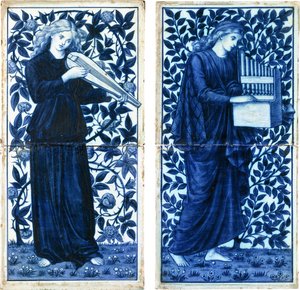 Et sæt på fire William Morris Co, ca. 1900 (tinglaseret keramik, maling) af Morris and Company