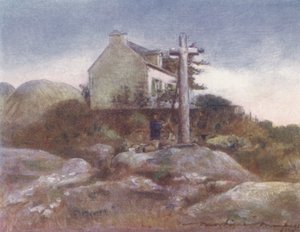 En helligdom ved vejen, Huelgoat (farvelitografi)