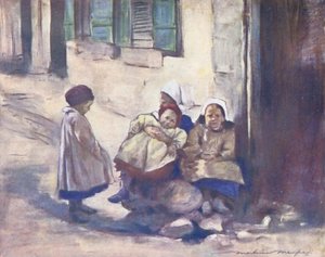 Verdens børn: Breton, en familie (farvelitografi)