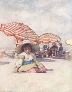 Verdens børn: Fransk, På stranden ved Trouville (farvelitografi) af Mortimer Ludington Menpes