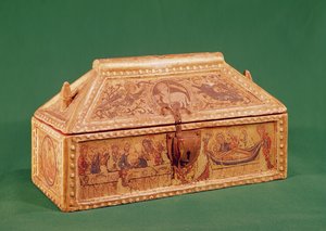 Kisten, som tidligere menes at have indeholdt det hellige ligklæde fra Besancon, 1200-tallet (træ malet med tempera på en forgyldt bund)