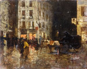 En gadescene om natten, af Mose Bianchi