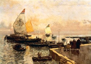 Kulbåde i Chioggia, af Mose Bianchi (1840-1904). af Mose Bianchi