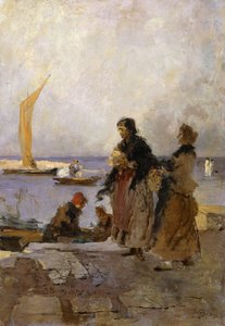 På kajen ved Chioggia; På molen i Chioggia, af Mose Bianchi