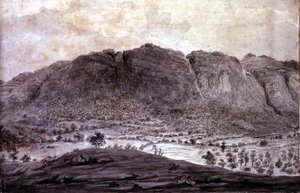 Panoramaudsigt over Derwentwater og Keswick-dalen, detalje af bjerge, ca. 1772 (blyant og vask på papir) (se 92086-90) af Moses (attr. to) Griffith