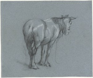 Studie af en hest bagfra, til højre Stående arbejdsheste (serietitel) af Moses Ter Borch