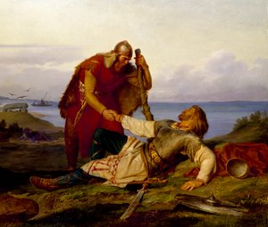 Hjalmar tager afsked med Örvar-Oddr efter slaget ved Samsø, 1866.