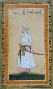 En prins iført et sværd, fra Small Clive Album (ugennemsigtig akvarel på papir) af Mughal School