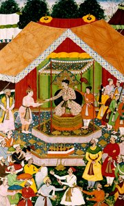 Akbar og Azim Khan i Dipalpur, ca. 1590-95 af Mughal School