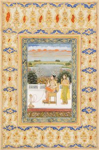 Albumside: Gulbadan Begum ryger på en terrasse, Delhi, ca. 1800 af Mughal School