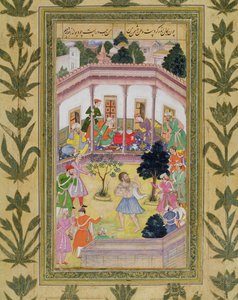 Forstyrrelse af en gal mand ved en social sammenkomst, fra Small Clive Album (ugennemsigtigt wc på papir) af Mughal School