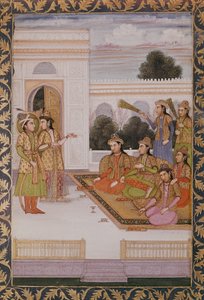 Joseph præsenterede for Mizrs hustruer af Zuleika, Potifars hustru, episode fra det populære persiske digt Yusuf og Zulaikha af Jami (1414-92) ca. 1780 af Mughal School