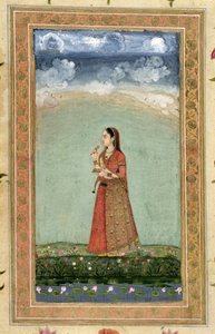 Dame med en skål med roser fra Small Clive Album (ugennemsigtigt toilet på papir) af Mughal School