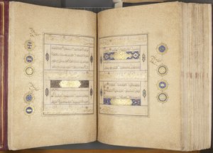 Fol 310 verso 311 recto, Timurid Quran, 1441 (blæk & guld på papir)