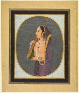 Hofdame synger og spiller vina, ca. 1760.