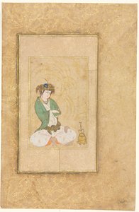 Ungdom siddende ved en pil, illustration på én side, ca. 1600-1650. af Muhammad Yusuf