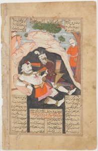 Rustams syvende bane: Han dræber den hvide div, Folio fra en Shahnama..., 1666-67. af Mu
