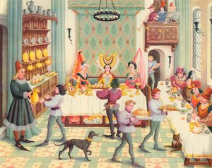 Ladies dining (farvelitografi) af Muriel Broderick