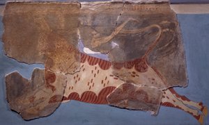 Tyrefægtningsscene, fresko fra Tirinto-paladset, mykensk civilisation af Mycenaean