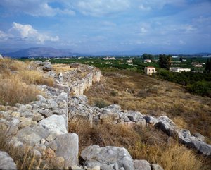 Ruinerne af citadellets fæstning: stedet for den antikke by Tirynthe, omkring 1200 f.Kr. Grækenland af Mycenaean