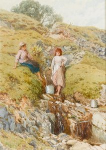 A Highland Burn (wc på papir) af Myles Birket Foster