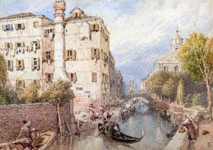 En sidekanal i Venedig (akvarel) af Myles Birket Foster