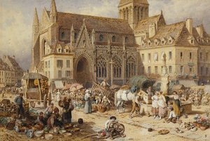 I Gervaise, Falaise: Markedsdag, af Myles Birket Foster