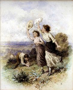 At fange sommerfugle (akvarel på papir) af Myles Birket Foster