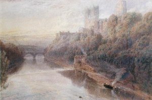 Durham Castle (akvarel på papir) af Myles Birket Foster