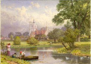 Elstow, Bedfordshire (John Bunyans fødested) (bc og wc på kort) af Myles Birket Foster