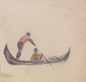 En af en gruppe på tre studier af gondoler af Myles Birket Foster