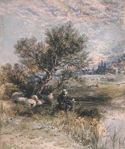 Angleren (akvarel med kropsfarve på papir) af Myles Birket Foster