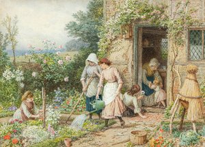 De små gartnere (akvarel) af Myles Birket Foster