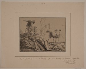 Siddende jæger og en hund af N.B. Krossing
