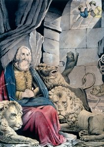 Daniel i løvens hule af N. and Ives J.M. (1824-95) Currier