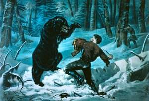 Life on the American Frontier: Hunter in a Tight Fix af Currier and Ives