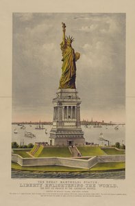 Den store Bartholdi-statue, Frihed, der oplyser verden, Frankrigs gave til det amerikanske folk, ca. 1885 (kromolitografi) af Currier and Ives