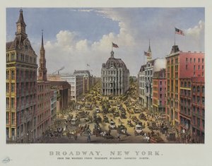 Broadway, New York fra Western Unions telegrafbygning ser mod nord af Currier and Ives