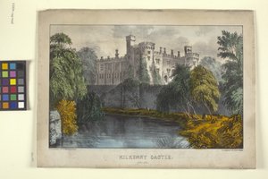 Kilkenny Castle, Irland (håndfarvet litografi)