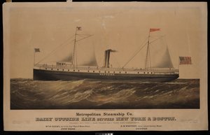 Metropolitan Steamship Co. daglig udendørslinje mellem New York  Boston... Neptun (litografi, farvelagt)
