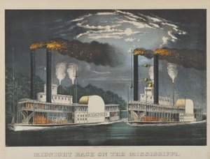 Midnatsløb på Mississippi af Currier and Ives